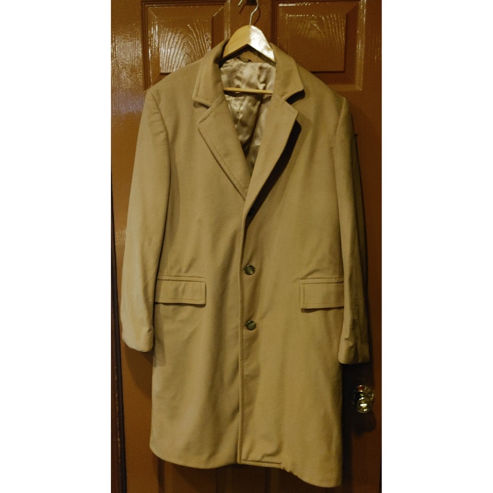 Best Coat Company Overcoat Mens 44R Camel Tan Excellent Vintage Kashmiri Fabric